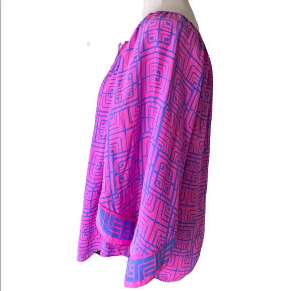Alice & Trixie Silk Pink Blue Tie Neck Blouse - XS - Picture 5 of 10